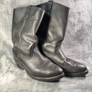 Mason Western Men's Black Leather Roper Packer Boots 9.5 B Narrow Vibram SoleUSA